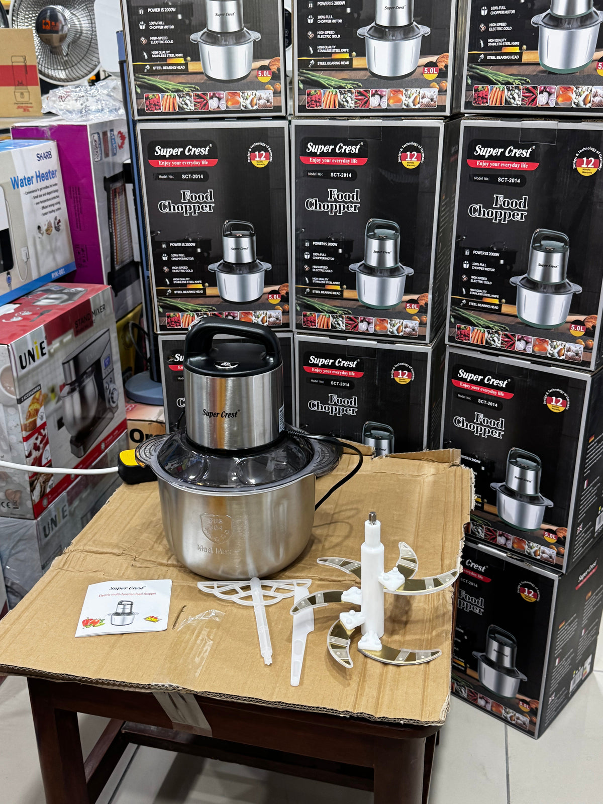 Super Crest food chopper packaging and accessories