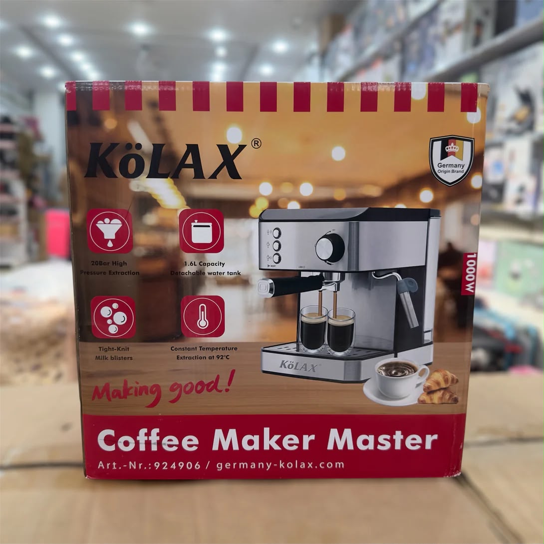 KOLAX Espresso Coffee Machine 20 Bar High Pressure 1000W Coffee Maker with Milk Frother, 1.6L Removable Water Tank, Dual Stainless Steel Filter, Adjustable Thermometer & One-Touch Brewing