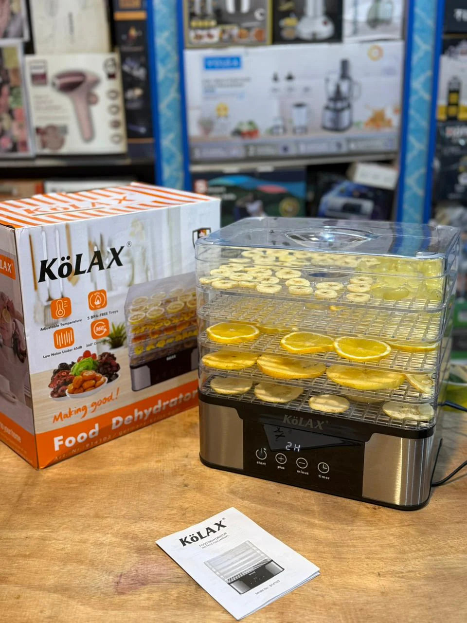 KOLAX Food Dehydrator model-914103 ( 1000W ) Digital Fruit Dryer Machine, 5 Stackable Trays, LED Control Panel, Adjustable Temperature & Timer for Fruits, Vegetables, Herbs, Meat Jerky and Homemade Snacks