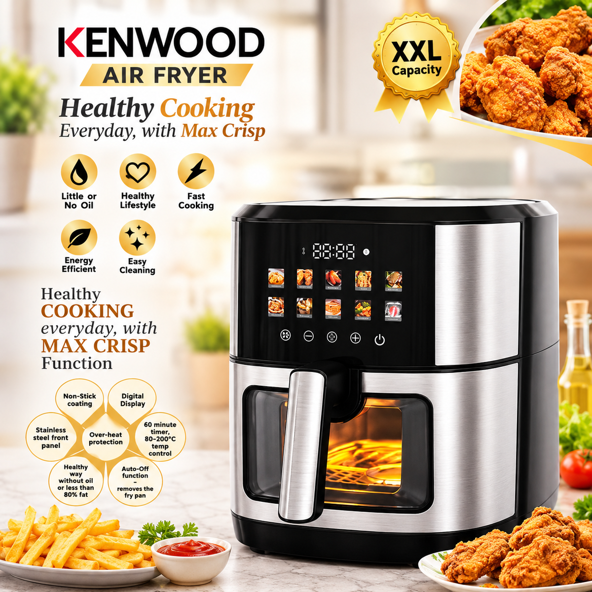 Kenwood Air Fryer KN-7806 XXXL – Digital Touch Screen | Healthy Oil-Free Cooking | Large Capacity