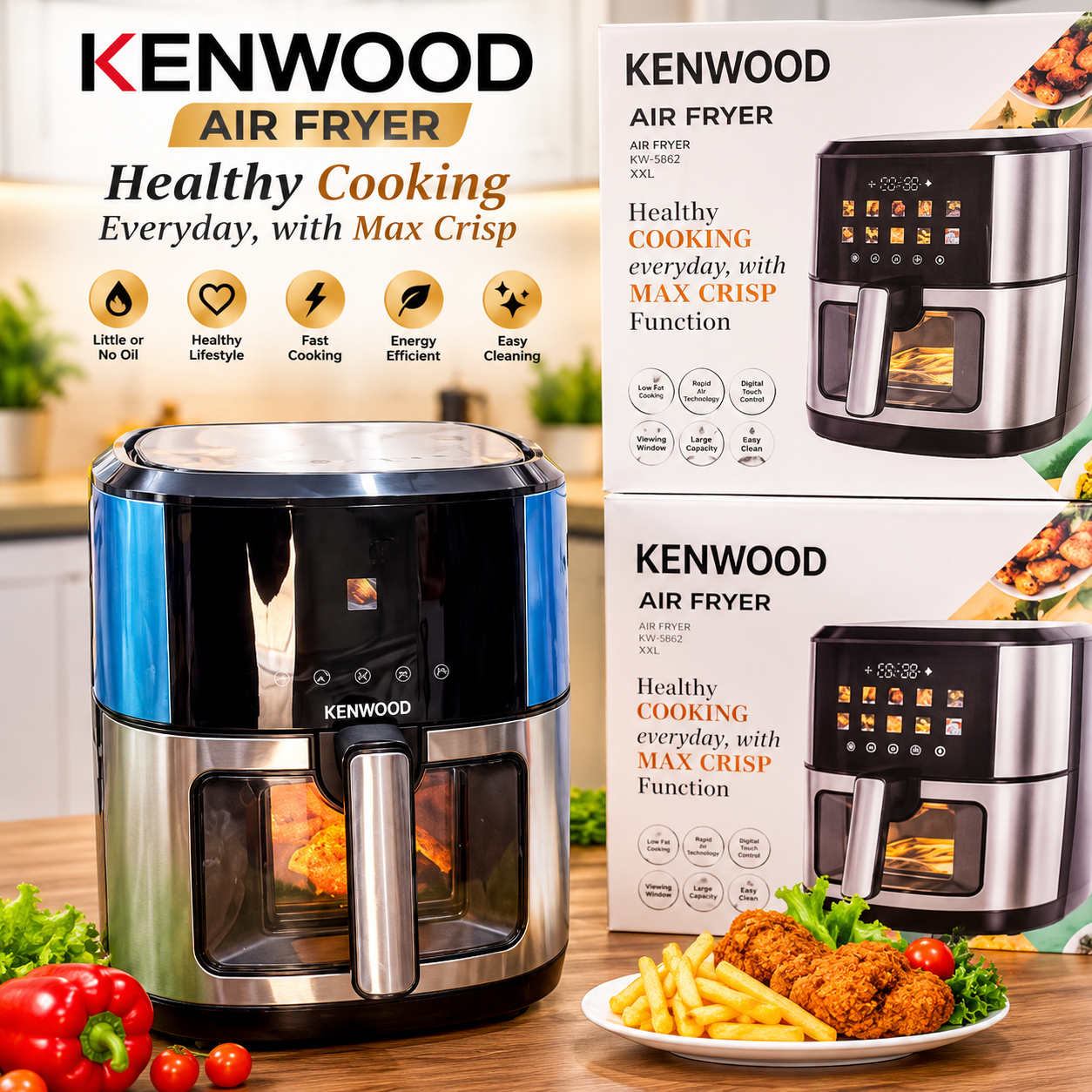 Kenwood Air Fryer KN-7806 XXXL – Digital Touch Screen | Healthy Oil-Free Cooking | Large Capacity