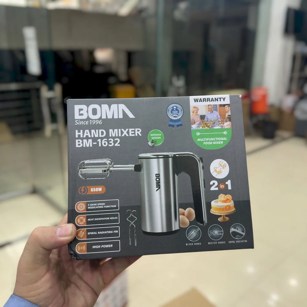 Boma 2-in-1 Electric Hand Mixer BM-1632 – 650W, 5-Speed Turbo Beater for Mixing, Whisking & Baking