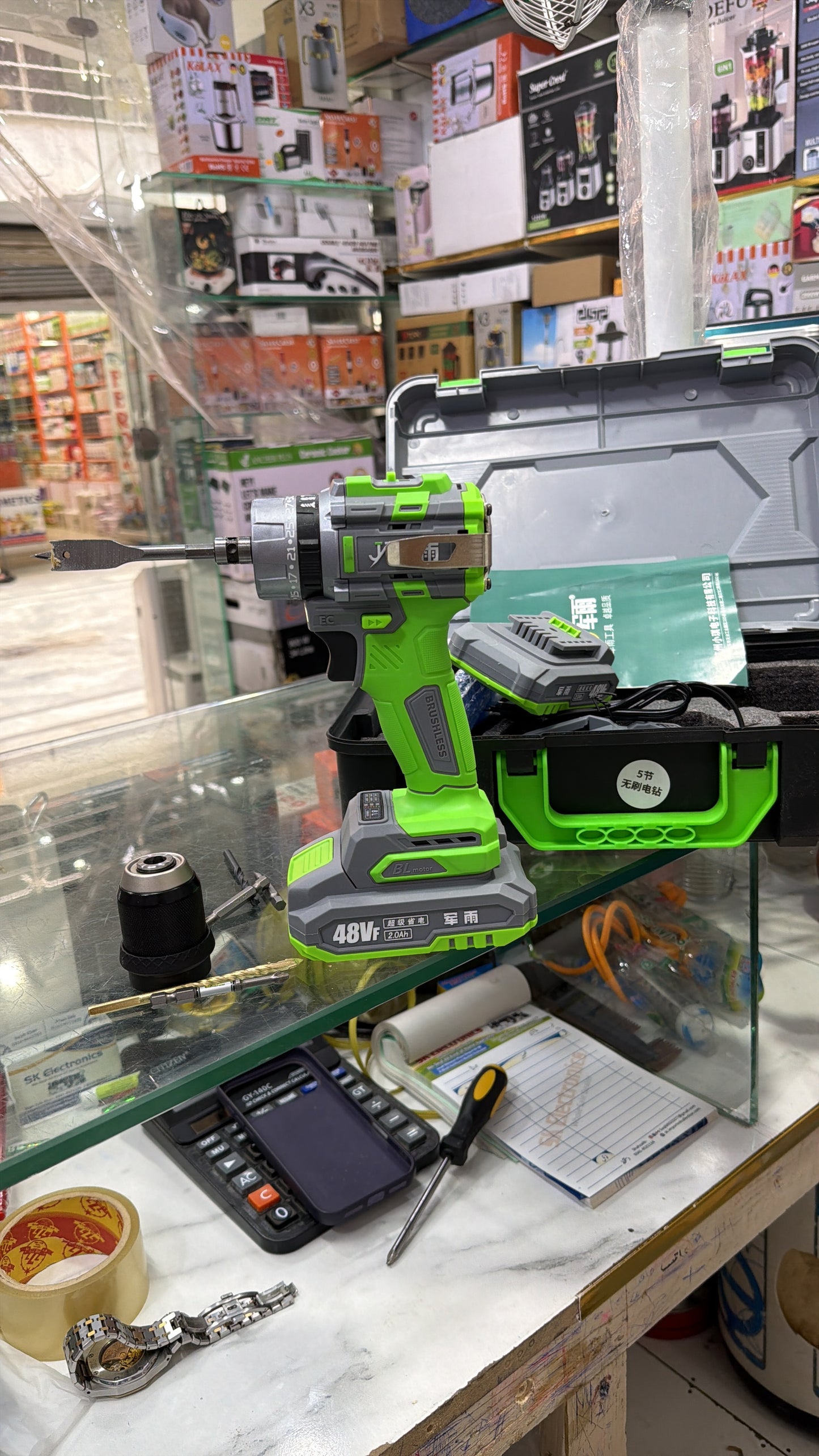48V Cordless Drill Machine with Tool Box – Brushless Electric Drill, 2 Batteries &; Bits Set
