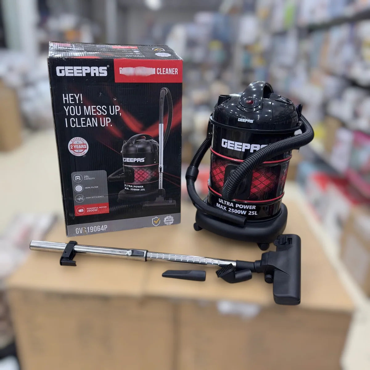 Geepas 19064 Wet &amp; Dry Vacuum Cleaner – 2500W Heavy Duty 25L Iron Tank