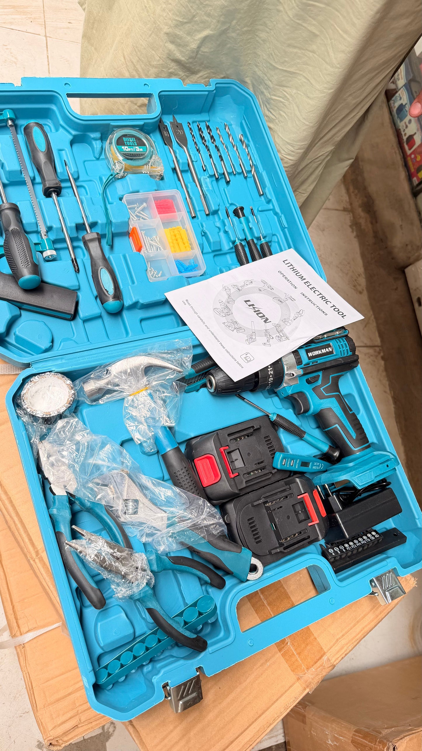 Close-up of drill bits and screwdriver bits set
