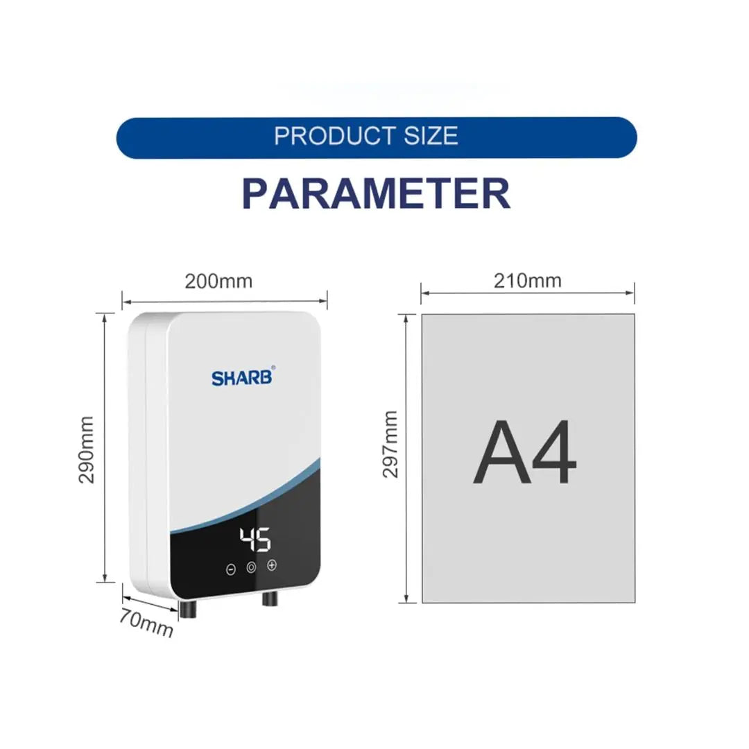 SHARB Electric Tankless Water Heater, 3000W 110V, Wall-Mounted Instant Hot Water System, Digital Display, White ABS Housing