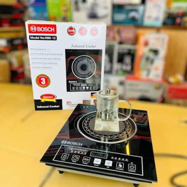 BOSCH Japanese Electric Stove 2200w Model RBK-12 Infrared Cooker Hot Plate Induction Cooker Touch Panel Effective and Constant Temperature Control Smart Cooking Safe and Energy Saving Easy to Clean Healthy Environment Friendly BLACK