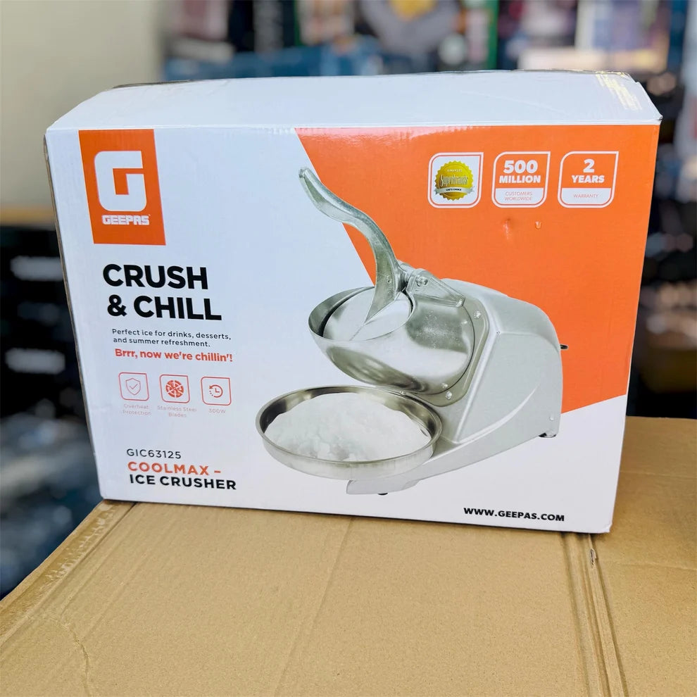 Geepas GIC63125 Electric Ice Crusher Machine – Powerful Stainless Steel Blades for Smoothies, Slushies, Cocktails & Desserts