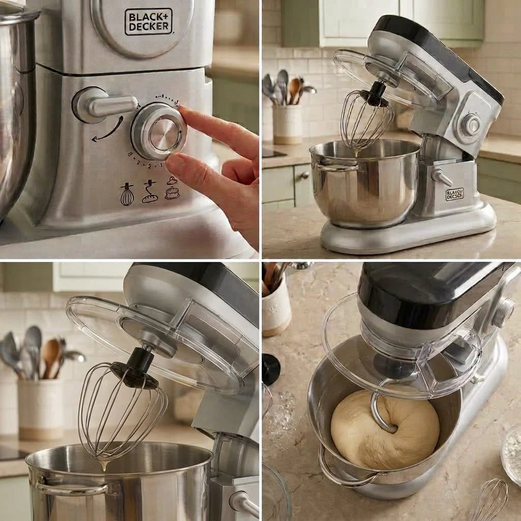 black and decker 1000watts 6 speed stand mixer with stainless steel bowl