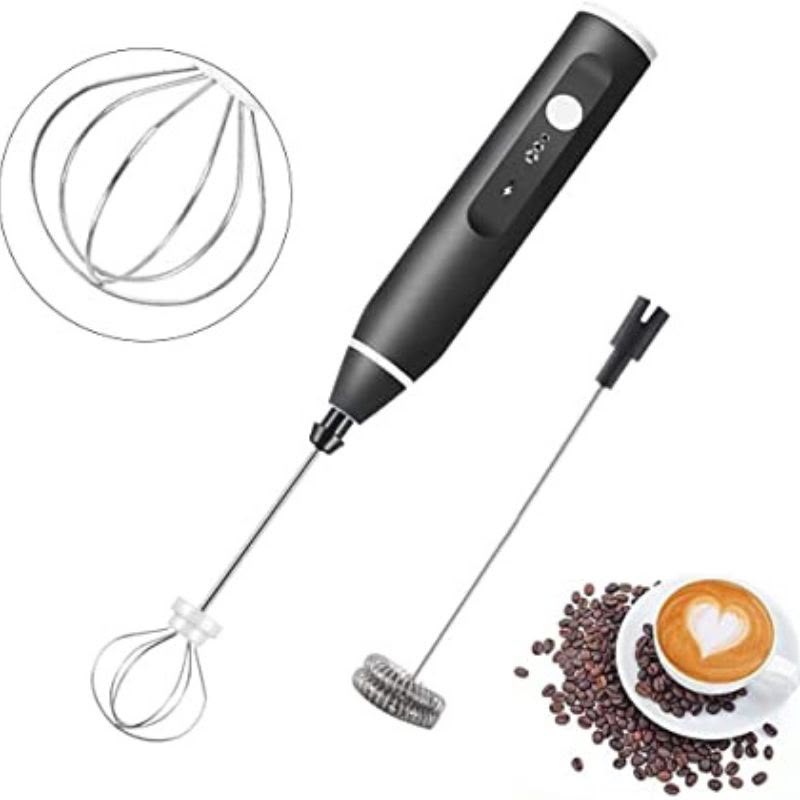 2-in-1 Rechargeable Electric Milk Frother & Egg Beater | USB Charging | 3-Speed Handheld Coffee Mixer with 2 Stainless Steel Whisks