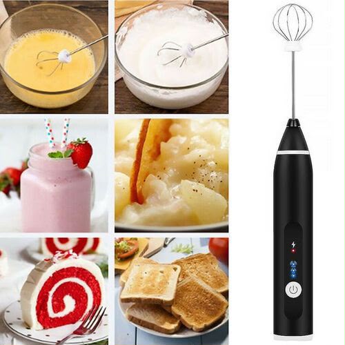 2-in-1 Rechargeable Electric Milk Frother & Egg Beater | USB Charging | 3-Speed Handheld Coffee Mixer with 2 Stainless Steel Whisks