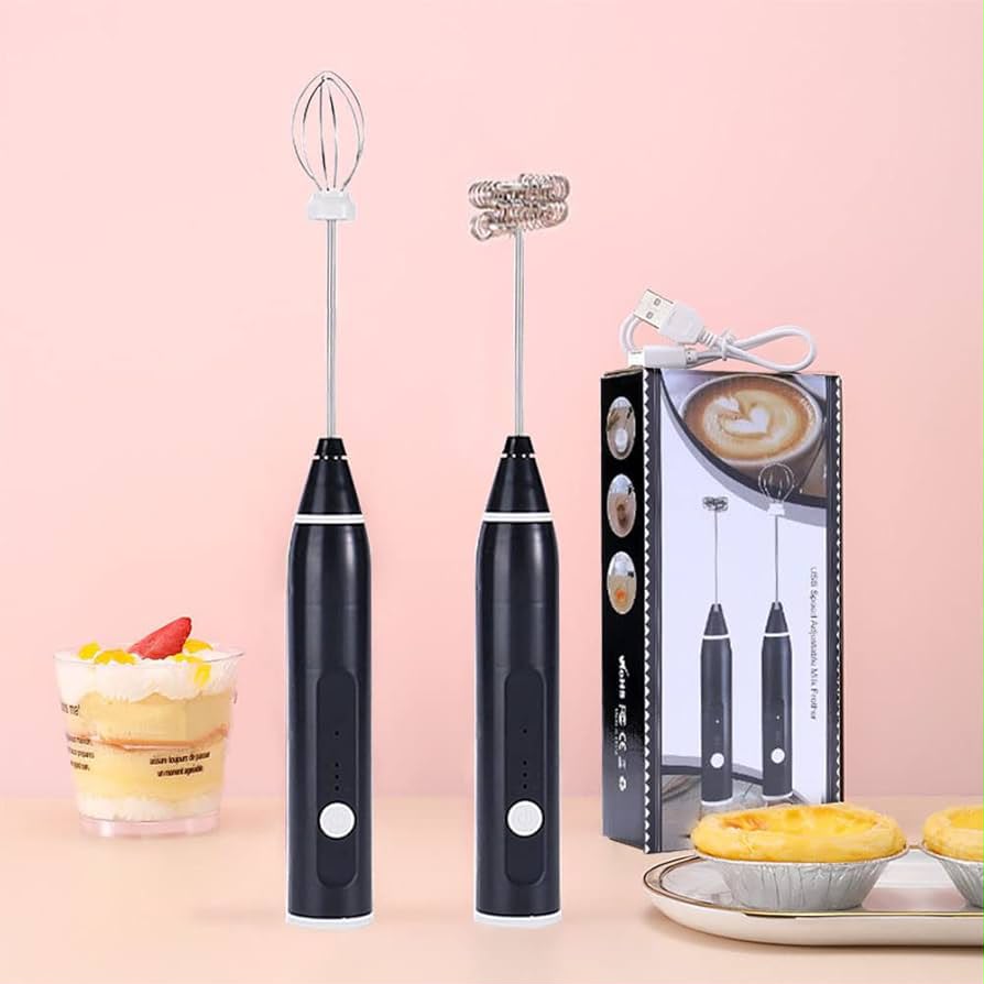 2-in-1 Rechargeable Electric Milk Frother & Egg Beater | USB Charging | 3-Speed Handheld Coffee Mixer with 2 Stainless Steel Whisks