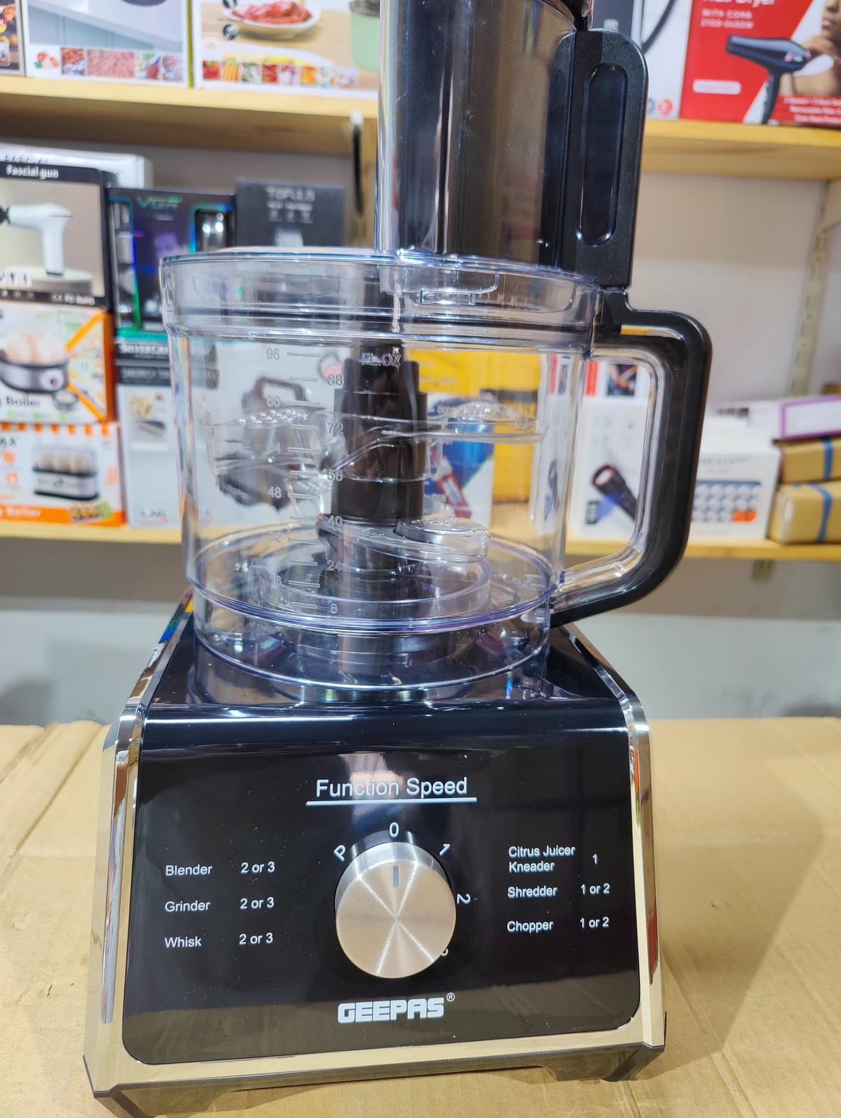 Geepas Heavy Duty 9 in 1 Food Chopper Model (46024 & 46025 ) 1000W Full Copper Motor 3L Food Processor with Blender, Citrus Juicer, Slicer, Grater & Shredder | Stainless Steel Body | 3 Speed + Pulse Control