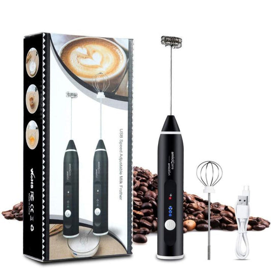 2-in-1 Rechargeable Electric Milk Frother & Egg Beater | USB Charging | 3-Speed Handheld Coffee Mixer with 2 Stainless Steel Whisks