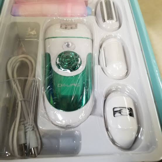 Rechargeable Electric Epilator, Hair Shaver, Clipper & Callus Remover, with Light, 4 Replaceable Cutter/Massage Head, for Female Scraping, Bikini Hair Removal, Grinding Feet