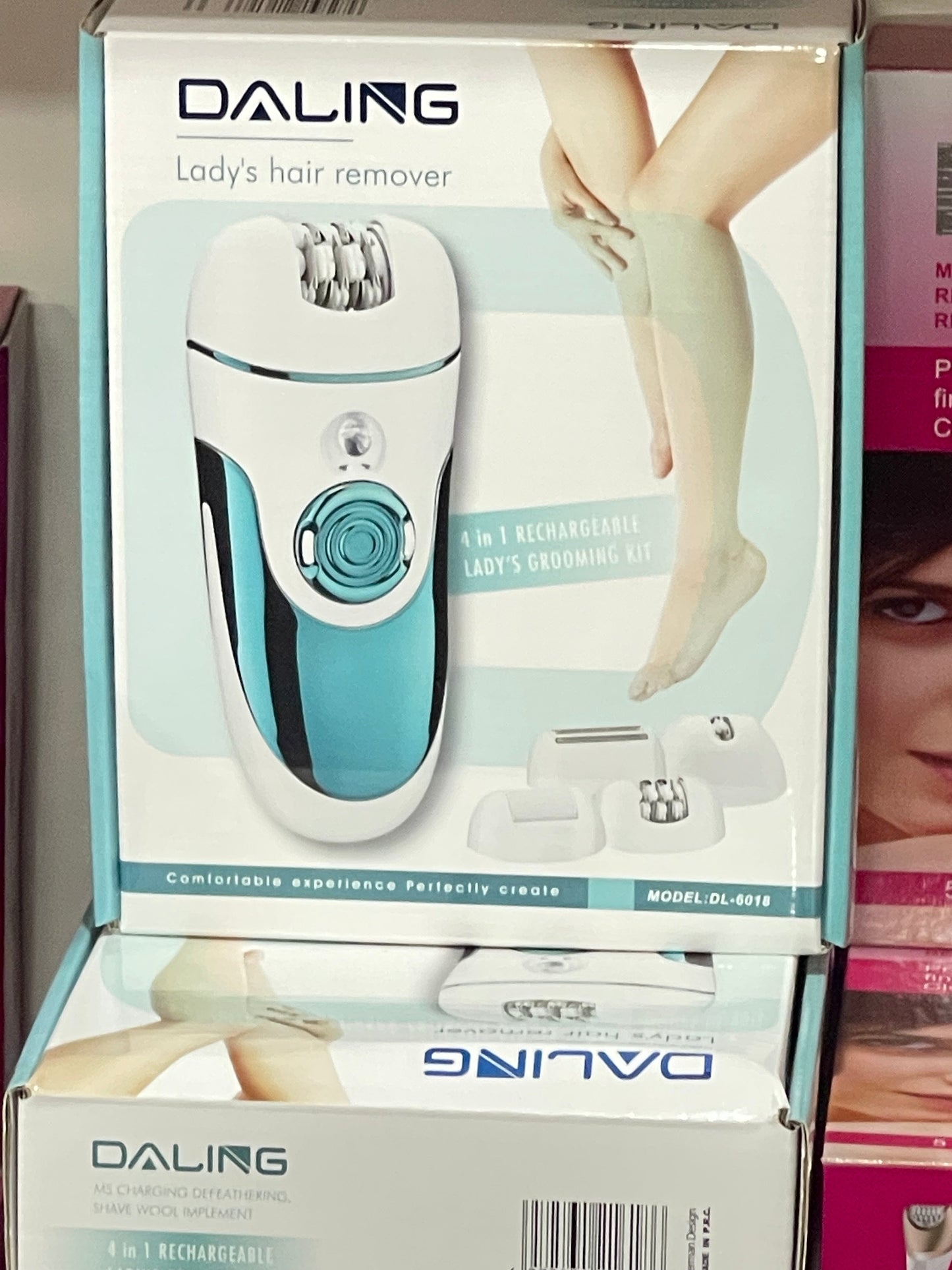 Rechargeable Electric Epilator, Hair Shaver, Clipper & Callus Remover, with Light, 4 Replaceable Cutter/Massage Head, for Female Scraping, Bikini Hair Removal, Grinding Feet