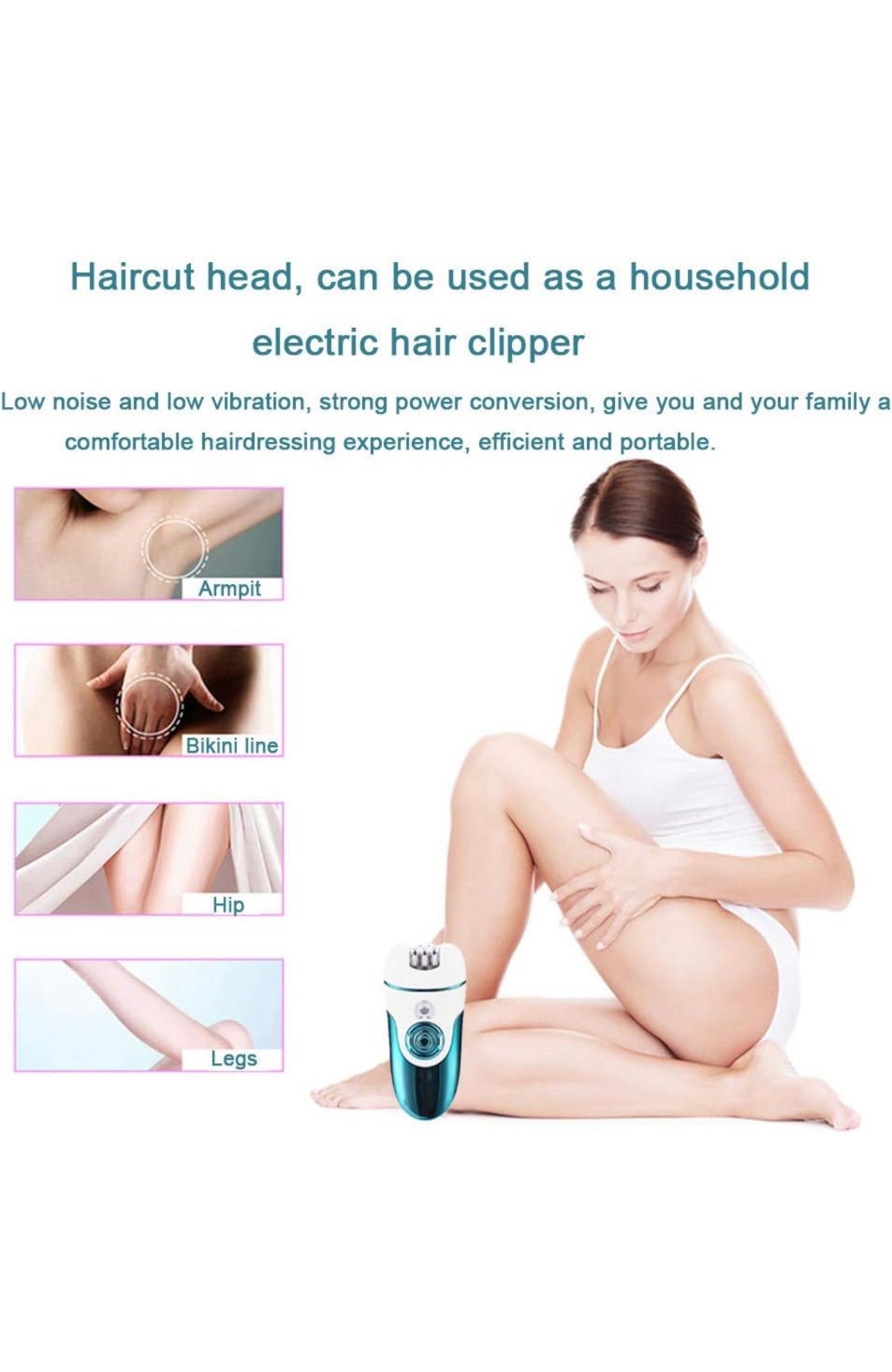 Rechargeable Electric Epilator, Hair Shaver, Clipper & Callus Remover, with Light, 4 Replaceable Cutter/Massage Head, for Female Scraping, Bikini Hair Removal, Grinding Feet