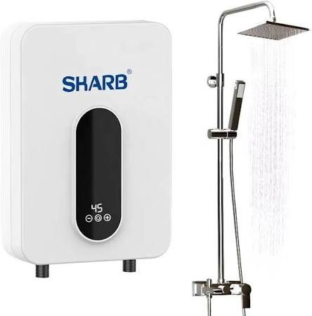 SHARB Electric Tankless Water Heater, 3000W 110V, Wall-Mounted Instant Hot Water System, Digital Display, White ABS Housing