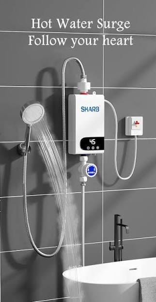 SHARB Electric Tankless Water Heater, 3000W 110V, Wall-Mounted Instant Hot Water System, Digital Display, White ABS Housing