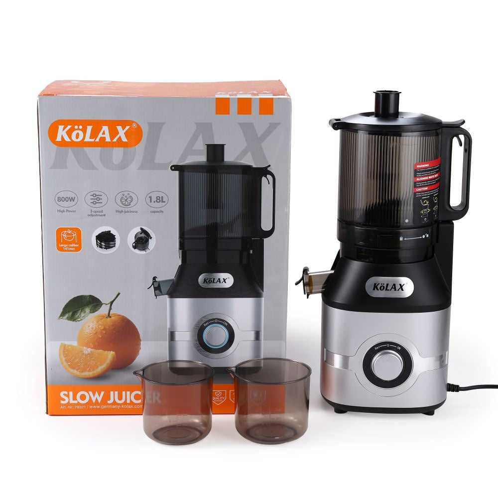 KoLAX Germany 800W Cold Press Slow Juicer 79321 – 14CM Extra Large Feed Chute, 1.8L Capacity, Slow Masticating Juice Extractor for Fruits & Vegetables