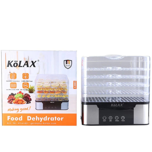 KOLAX Food Dehydrator model-914103 ( 1000W ) Digital Fruit Dryer Machine, 5 Stackable Trays, LED Control Panel, Adjustable Temperature & Timer for Fruits, Vegetables, Herbs, Meat Jerky and Homemade Snacks