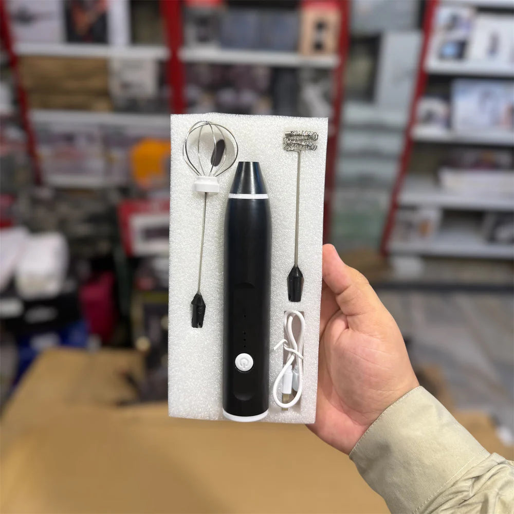 2-in-1 Rechargeable Electric Milk Frother & Egg Beater | USB Charging | 3-Speed Handheld Coffee Mixer with 2 Stainless Steel Whisks