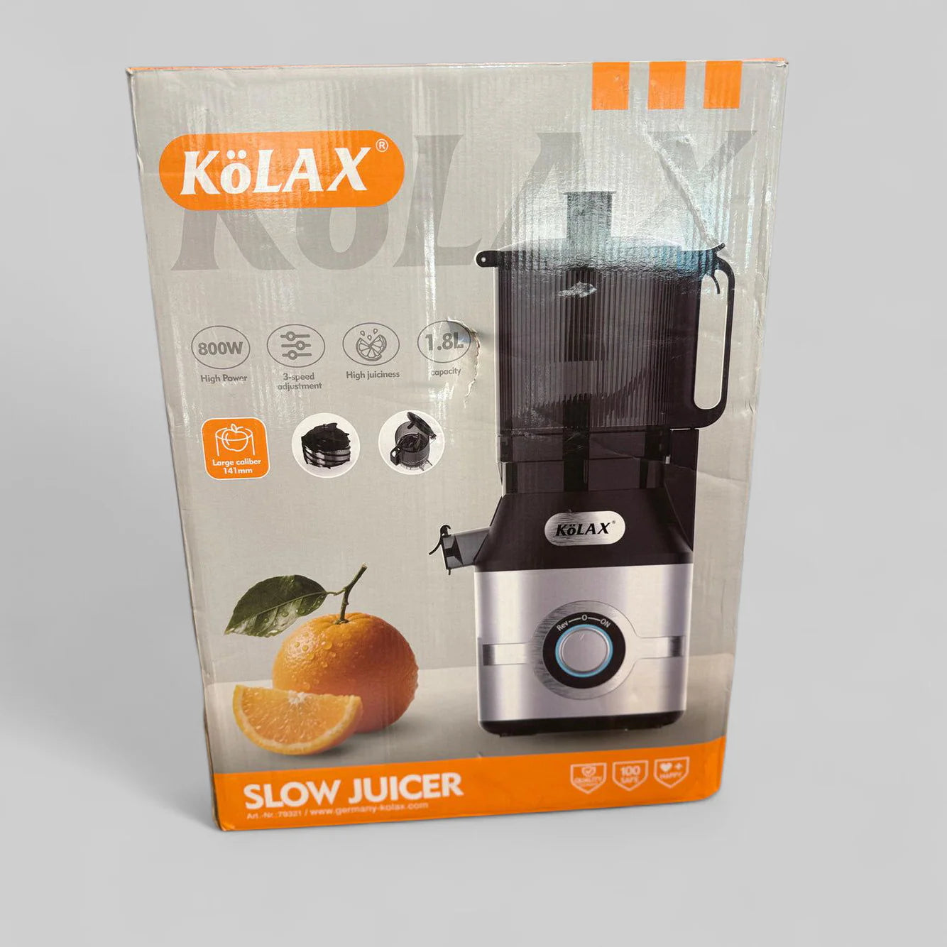 KoLAX Germany 800W Cold Press Slow Juicer 79321 – 14CM Extra Large Feed Chute, 1.8L Capacity, Slow Masticating Juice Extractor for Fruits & Vegetables