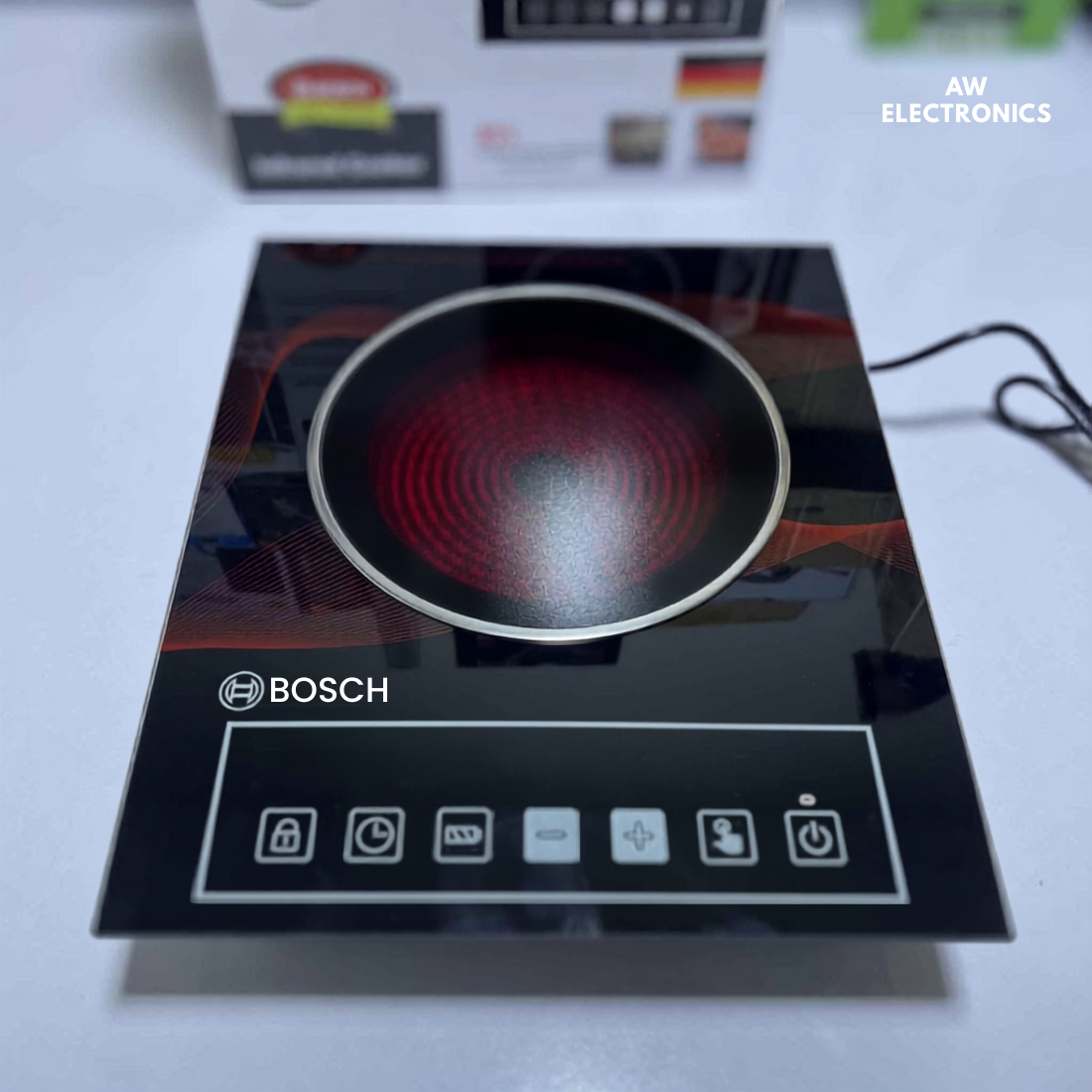 BOSCH Japanese Electric Stove 2200w Model RBK-12 Infrared Cooker Hot Plate Induction Cooker Touch Panel Effective and Constant Temperature Control Smart Cooking Safe and Energy Saving Easy to Clean Healthy Environment Friendly BLACK